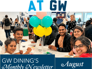 GW Dining August Newsletter Header with Smiling Students