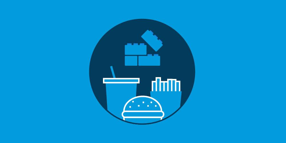burger, fries and drink with building block icons representing the block meal plan