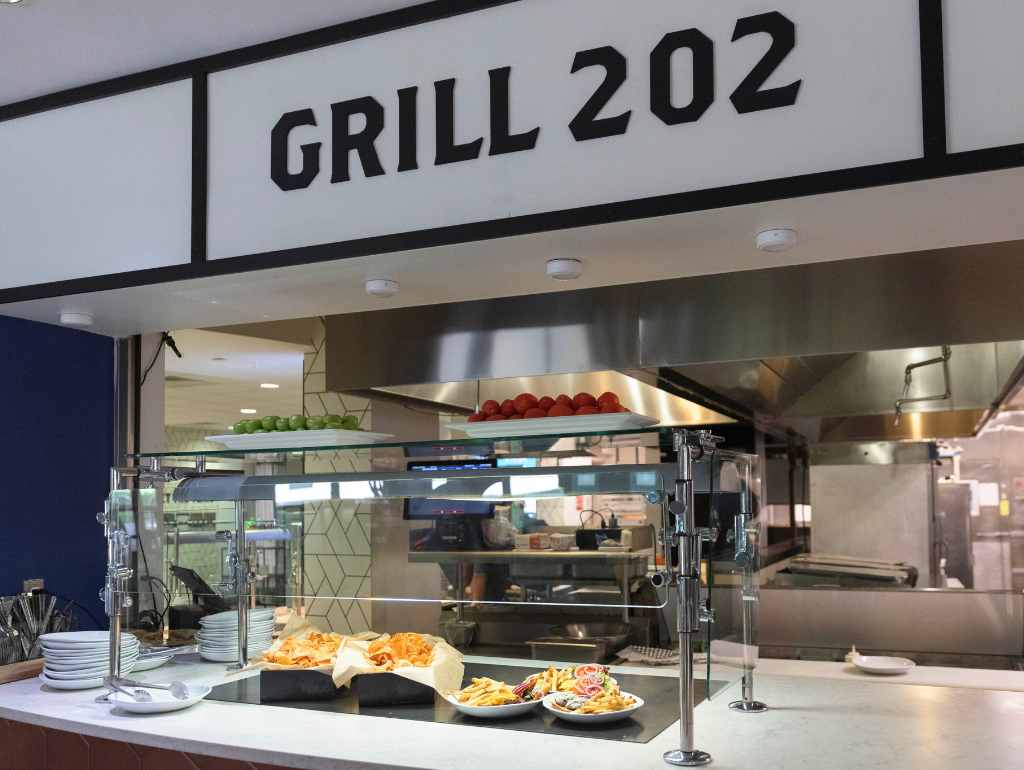 The Grill 202 counter, a dining station in Pelham Commons